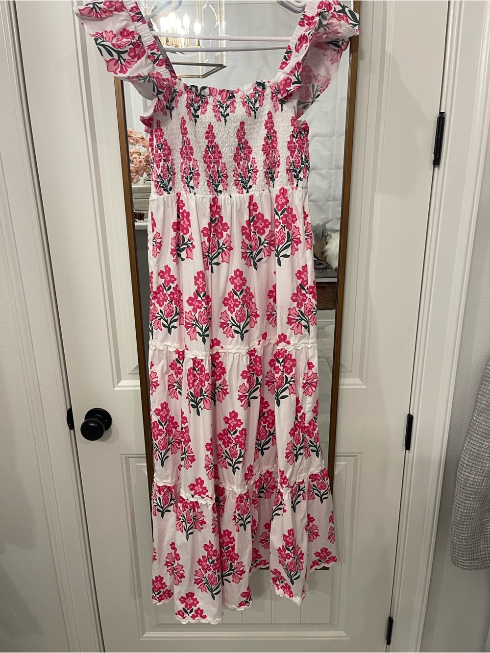Sail to Sable Pink and White Floral Smocked Sundress